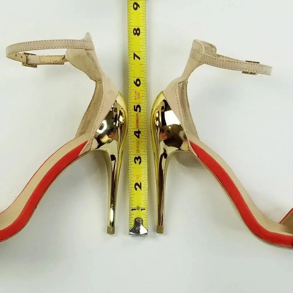 Zara Basic Size 36 (US 5.5-6) Women's Red Suede Ankle Strap Gold Heel Pumps - Picture 6 of 12